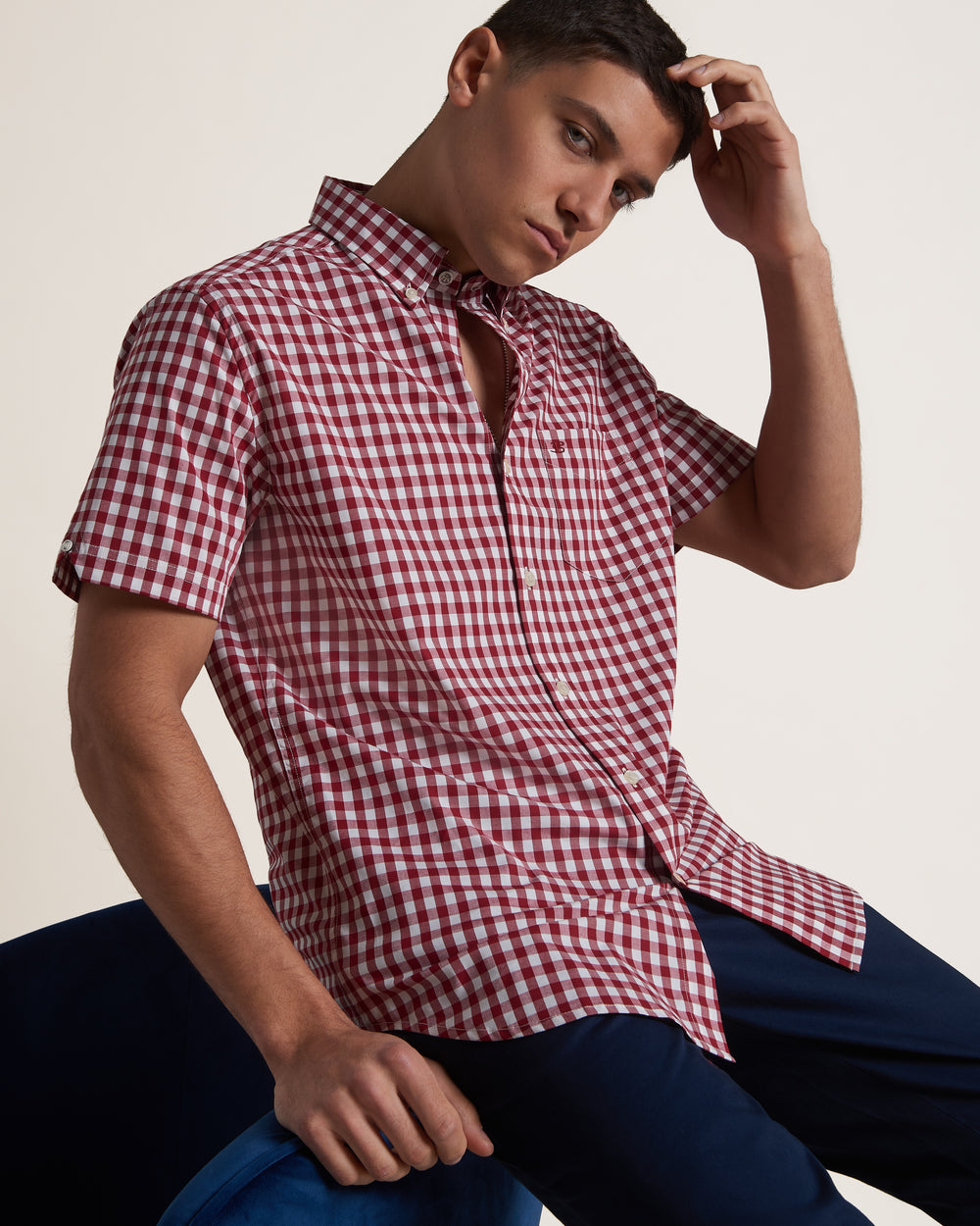 Chemises Ben Sherman Short Sleeve House Poplin Gingham Bordeaux | JCO-98972298